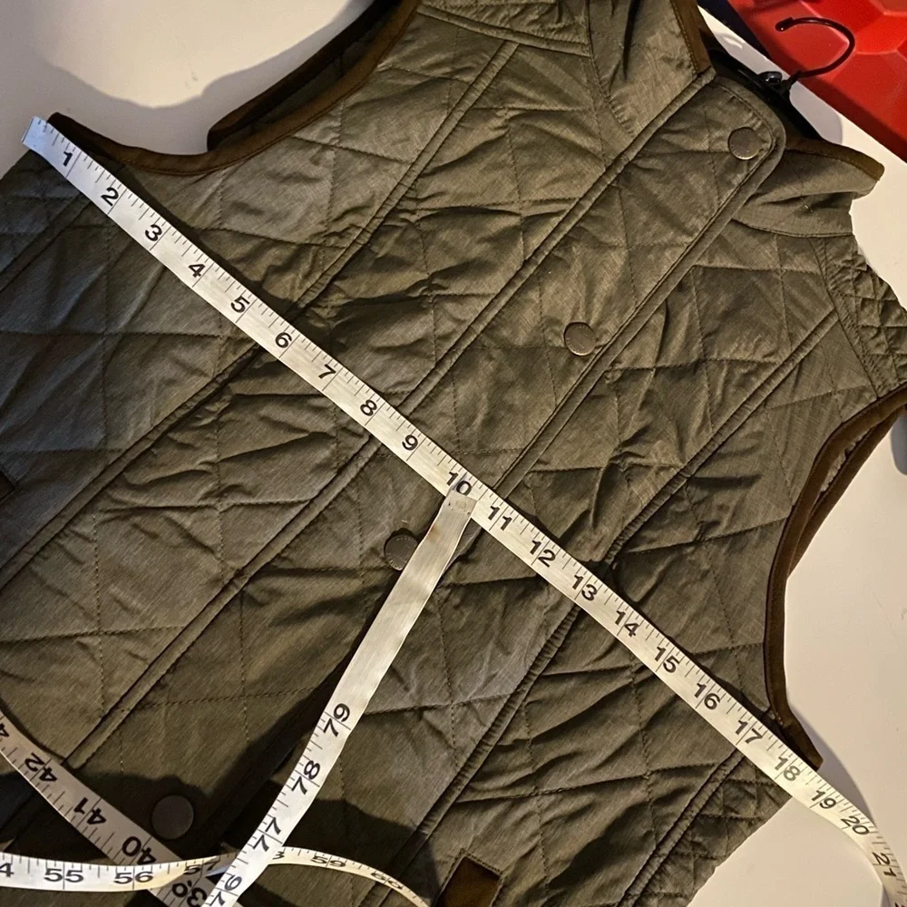 Lucchese Quilted Vest Size Small Green Brown Polyester Micro Suede Zipper Button - Picture 14 of 16